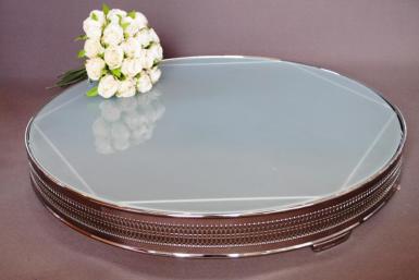 Wedding  Round Frosted Glass 22 inch Cake Stand - Hire Image 1