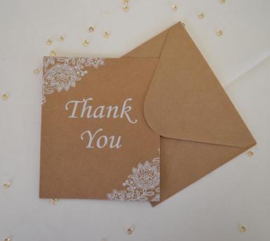 Wedding  Thankyou Kraft  Card with Envelope x 10 Image 1