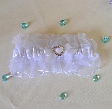 Wedding  Diamante Heart Satin and Lace Garter Image 1