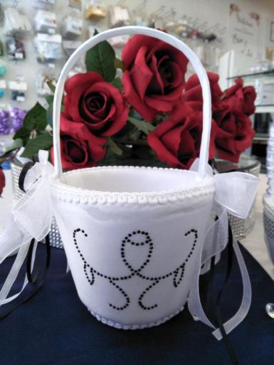 Wedding  Flower Basket - White with Mini Black Stones Image 1