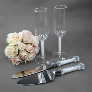 Wedding  Crystal Stem Toasting Glasses and Server Set Box Set Image 1