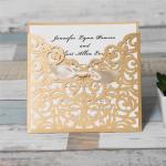 Graceful Metallic Gold Laser Cut Ribbon Bow Wedding Invitation image