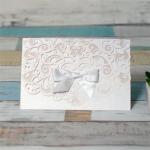 Elegant Pocket Fold Laser Cut Wedding Invitation Card With Bow image