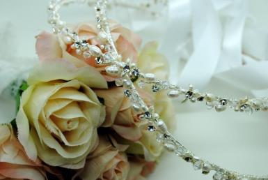 Wedding  Swarovski and Fresh Water Pearl Stefana Crowns x 2 Image 1