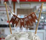 Mr and Mrs Wooden Bunting Cake Topper image