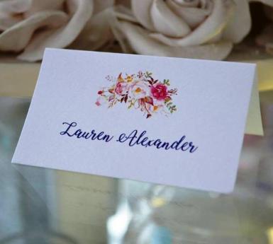 Wedding  Custom Floral Place Cards on Shimmer Paper Image 1