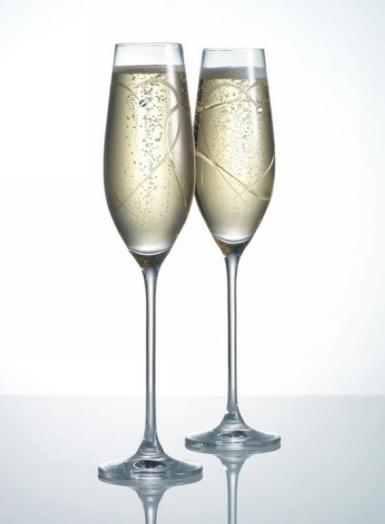 Wedding  Etched Double Heart Champagne Glasses with Diamante Accent Image 1