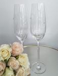 Etched Double Heart Champagne Glasses with Diamante Accent image
