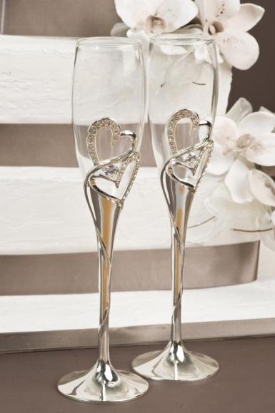 Wedding  Crystal and Silver Toasting Glasses Image 1