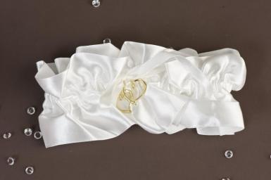 Wedding  Ivory and Gold Hearts Garter Image 1