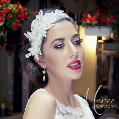 Chrysalini Bridal Headband, Wedding Vine Hairpiece with Pearls - Maree Maree | Tulle Bridal Headband Image 1