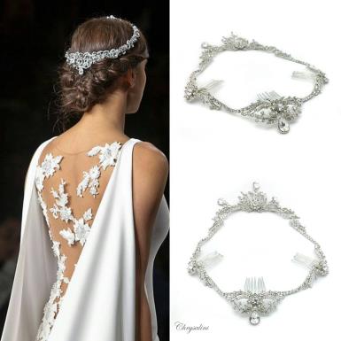 Chrysalini Designer Wedding Hairpiece, Deluxe Bridal Fascinator - AMBER AMBER Image 1