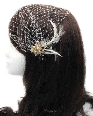 Chrysalini Designer Wedding Hairpiece, Deluxe Bridal Fascinator - R62615 R62615 | GOLD Image 1