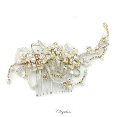 Chrysalini Designer Wedding Hairpiece, Deluxe Bridal Fascinator - R64200 R64200 | GOLD Image 1