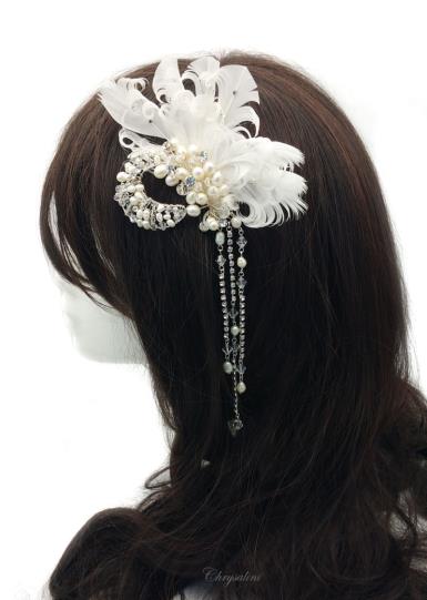 Chrysalini Designer Wedding Hairpiece, Deluxe Bridal Fascinator - R66905 R66905 | PEARLS Image 1