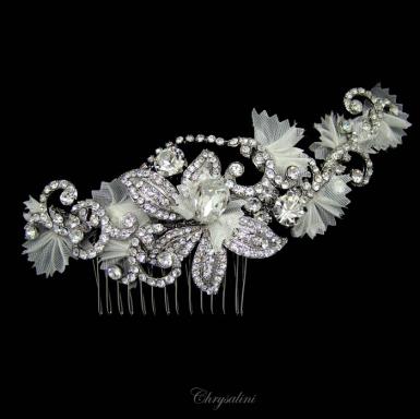 Chrysalini Designer Wedding Hairpiece, Deluxe Bridal Fascinator - R69623 R69623 | SILVER Image 1
