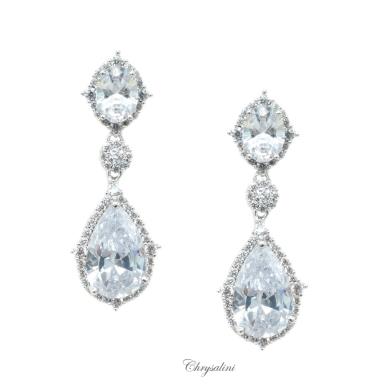 Bridal Jewellery, Chrysalini Wedding Earrings with Crystals - BAE0072DB BAE0072DB Image 1