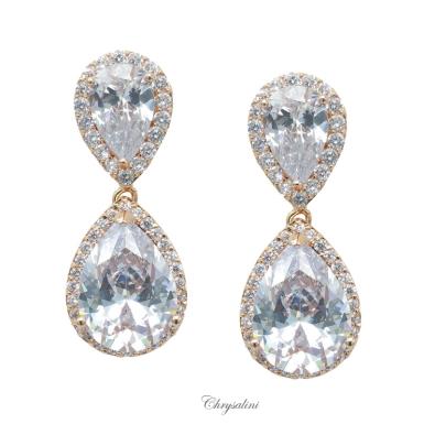 Bridal Jewellery, Chrysalini Wedding Earrings with Crystals - BAE0131 BAE0131 | ROSE GOLD Image 1