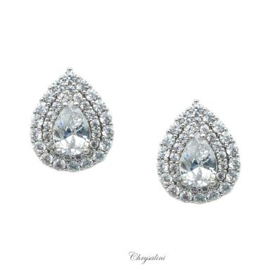 Bridal Jewellery, Chrysalini Wedding Earrings with Crystals - BAE0187 BAE0187 Image 1