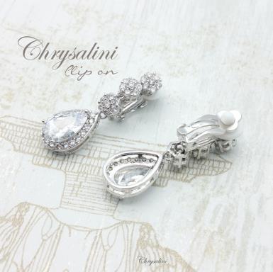 Bridal Jewellery, Chrysalini Wedding Earrings with Crystals - BAE0194 BAE0194 | CLIP ON Image 1