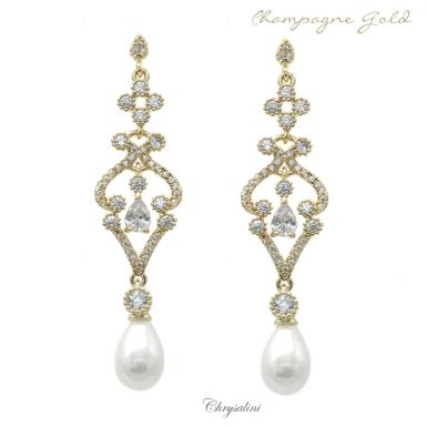 Bridal Jewellery, Chrysalini Wedding Earrings with Crystals - BAE0200 BAE0200 Image 1