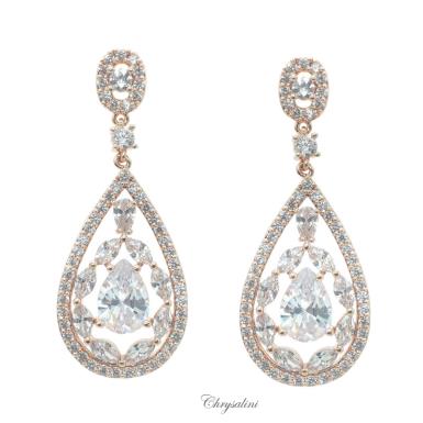 Bridal Jewellery, Chrysalini Wedding Earrings with Crystals - BAE0217 BAE0217 Image 1
