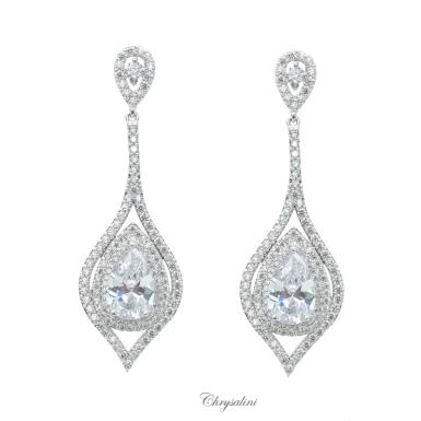 Bridal Jewellery, Chrysalini Wedding Earrings with Crystals - BAE0223 BAE0223 Image 1
