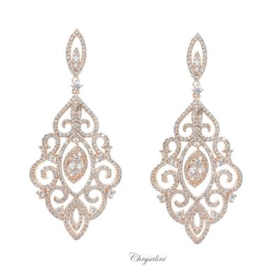 Bridal Jewellery, Chrysalini Wedding Earrings with Crystals - BAE0237 BAE0237 Image 1