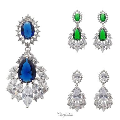 Bridal Jewellery, Chrysalini Wedding Earrings with Crystals - BAE0257 BAE0257 Image 1