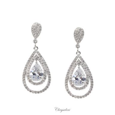 Bridal Jewellery, Chrysalini Wedding Earrings with Crystals - BAE0287 BAE0287 Image 1