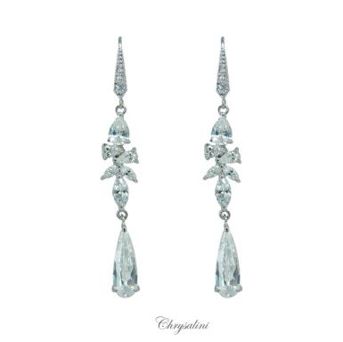 Bridal Jewellery, Chrysalini Wedding Earrings with Crystals - BAE1863 BAE1863 Image 1