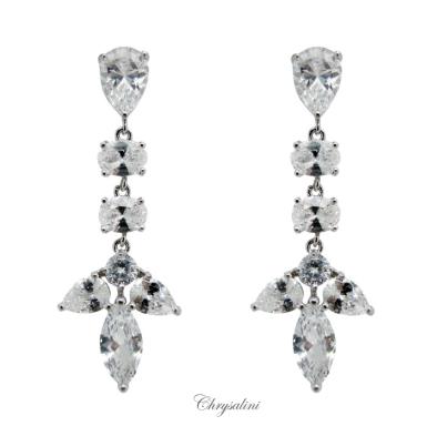 Bridal Jewellery, Chrysalini Wedding Earrings with Crystals - BAE2089 BAE2089 Image 1