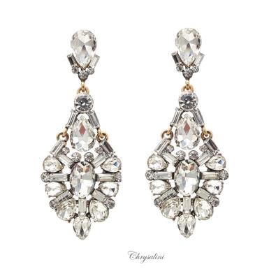 Bridal Jewellery, Chrysalini Wedding Earrings with Crystals - DE0482 DE0482 - GOLD Image 1