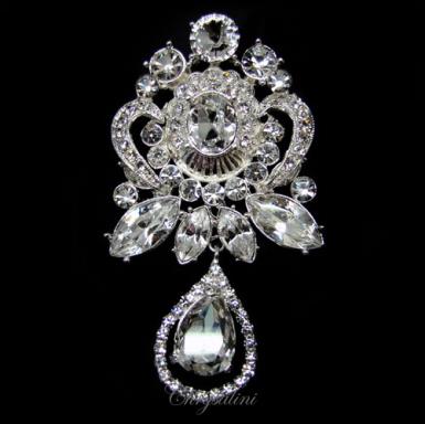 Bridal Jewellery, Chrysalini Wedding Brooch, Crystal Pin - K945SV K945SV Image 1