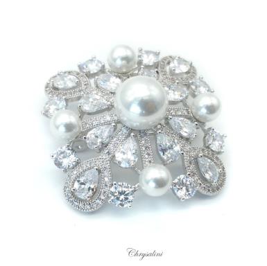 Bridal Jewellery, Chrysalini Wedding Brooch, Pearl Pin - CBR0125 CBR0125 | BLACK Image 1