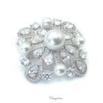 Bridal Jewellery, Chrysalini Wedding Brooch, Pearl Pin - CBR0125 image