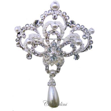 Bridal Jewellery, Chrysalini Wedding Brooch, Pearl Pin - K401G K401G Image 1
