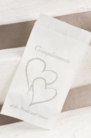 Wedding  Cake Bags - Double Hearts - Gold or Silver x 25 Image 1
