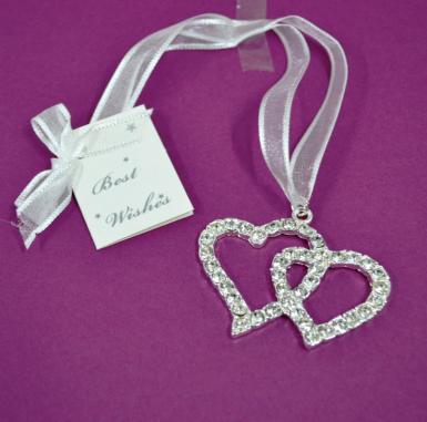 Wedding  Deluxe Double Heart Diamante Charm Image 1