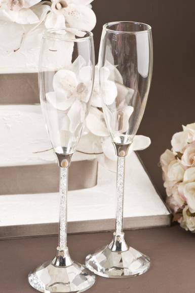 Wedding  Crystal Stem Champagne Glasses - No Heart Image 1