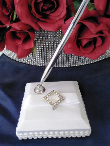 Wedding  Pure Elegance in Wedding White Satin Wrapped Pen Set Image 1