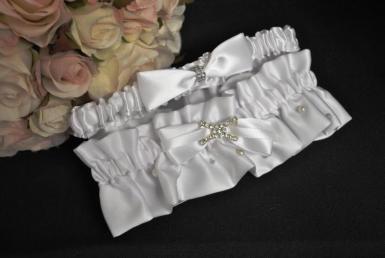 Wedding  Duchess Satin Two Piece Garter in White Image 1