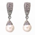 Pearl and Crystal Drop Earrings in Silver image