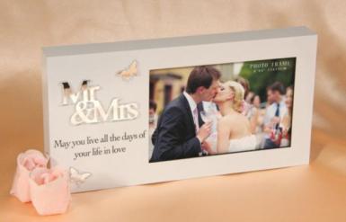 Wedding  Photo Frame with Butterfly - Mr & Mrs Image 1