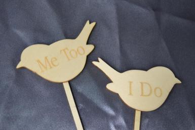 Wedding  'I do Me too' Wooden Bird Cake Topper Image 1