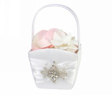 Wedding  Elegant White Jewelled Flower Girl Basket Image 1