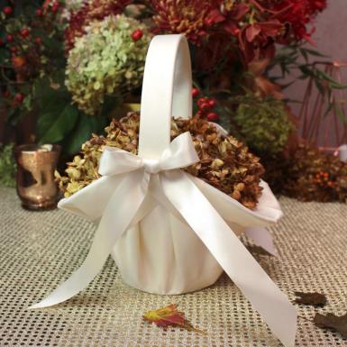 Wedding  Large Ivory Satin Flower Girl Basket Image 1