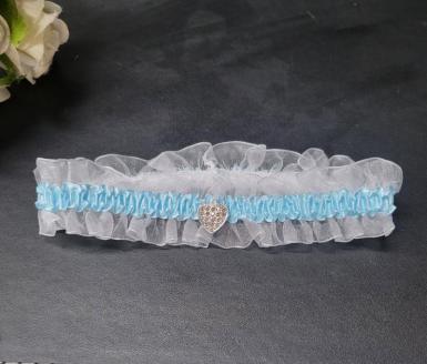 Wedding  Sheer Garter with Hearts and Diamantes - Blue Image 1
