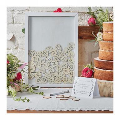 Wedding  Boho Drop Box Wooden Guest Book Frame with Hearts Image 1