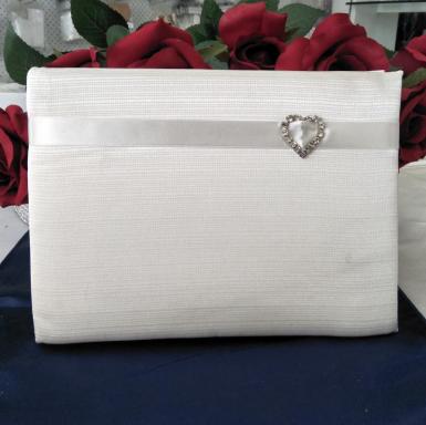 Wedding  Guest Book - Ivory Satin Guest with Diamante Heart Image 1